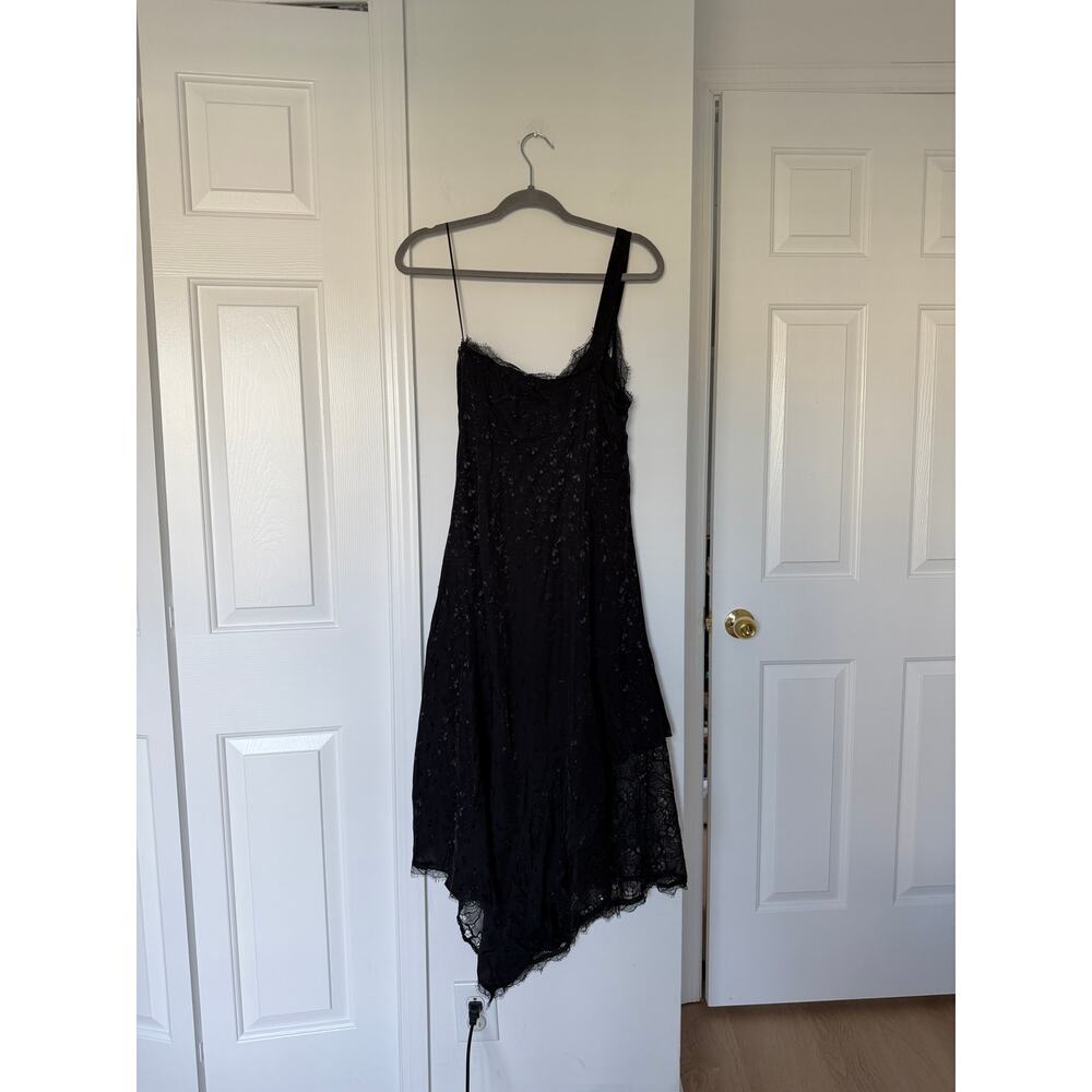 NWT Anthropologie One Shoulder Black Lace Asymmetrical Viscose Dress - Picture 3 of 7